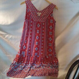 Red, White & Blue Floral Style & Co. Sleeveless Boho Shift Style Dress, Size S